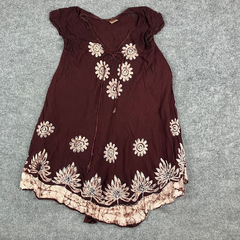 Palak Dress Womens Size M Burgundy‎ Viscose Floral Boho Casual Midi Cap Sleeve